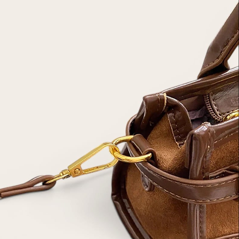 Sac à main suédine bi-matière perles bois Marron