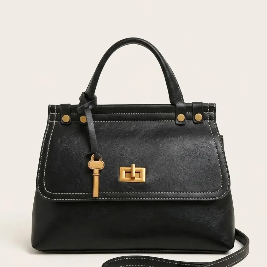Sac a main verrou doré Noir