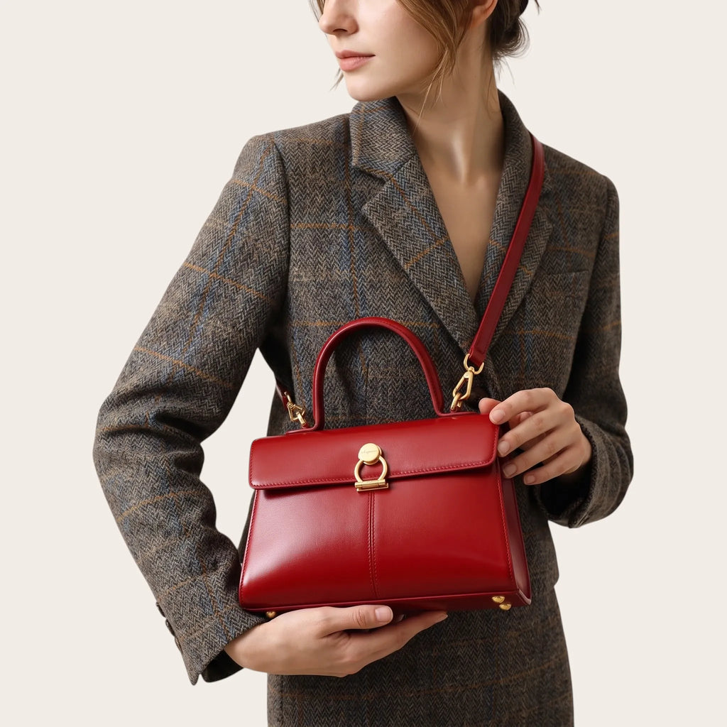 Sac à main vintage rouge en similicuir pour femme, vue 5 - Rouge