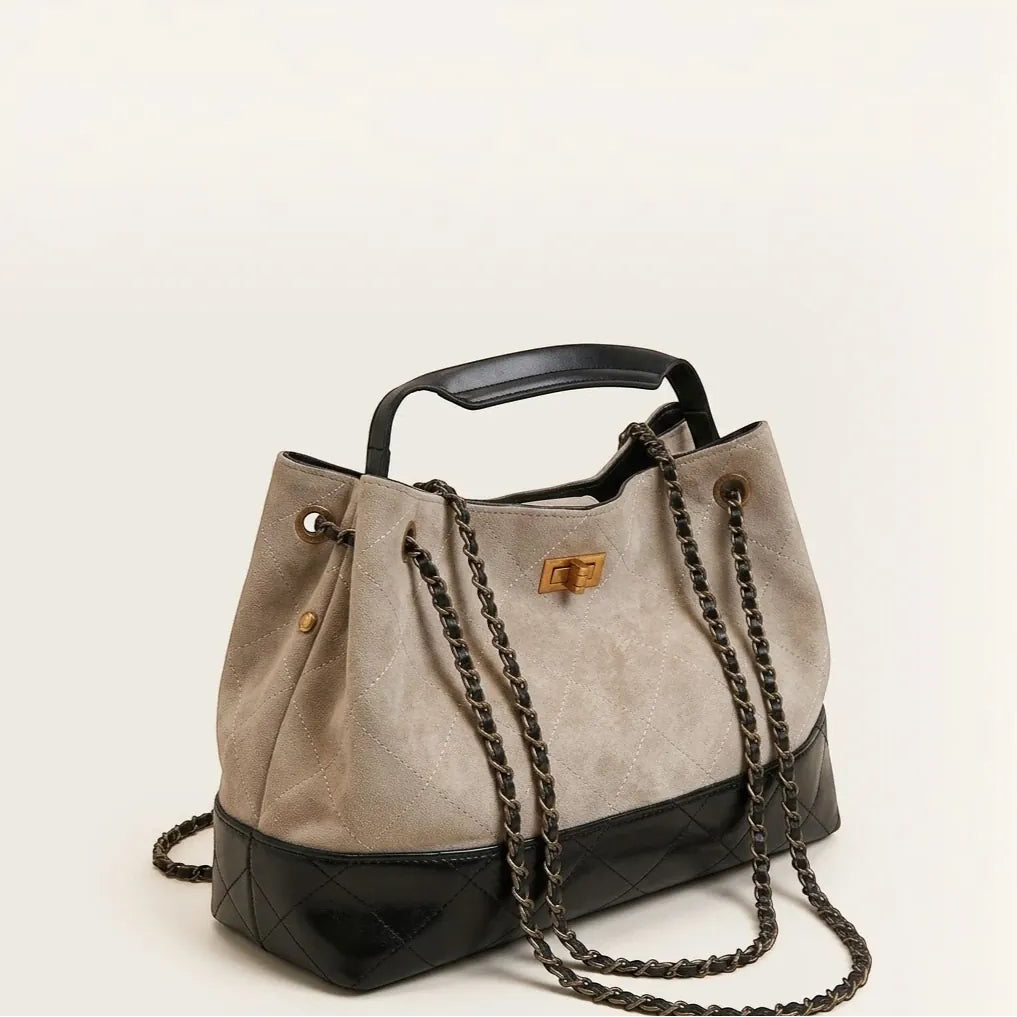 Sac à main vintage surpiqûres matelassées Beige