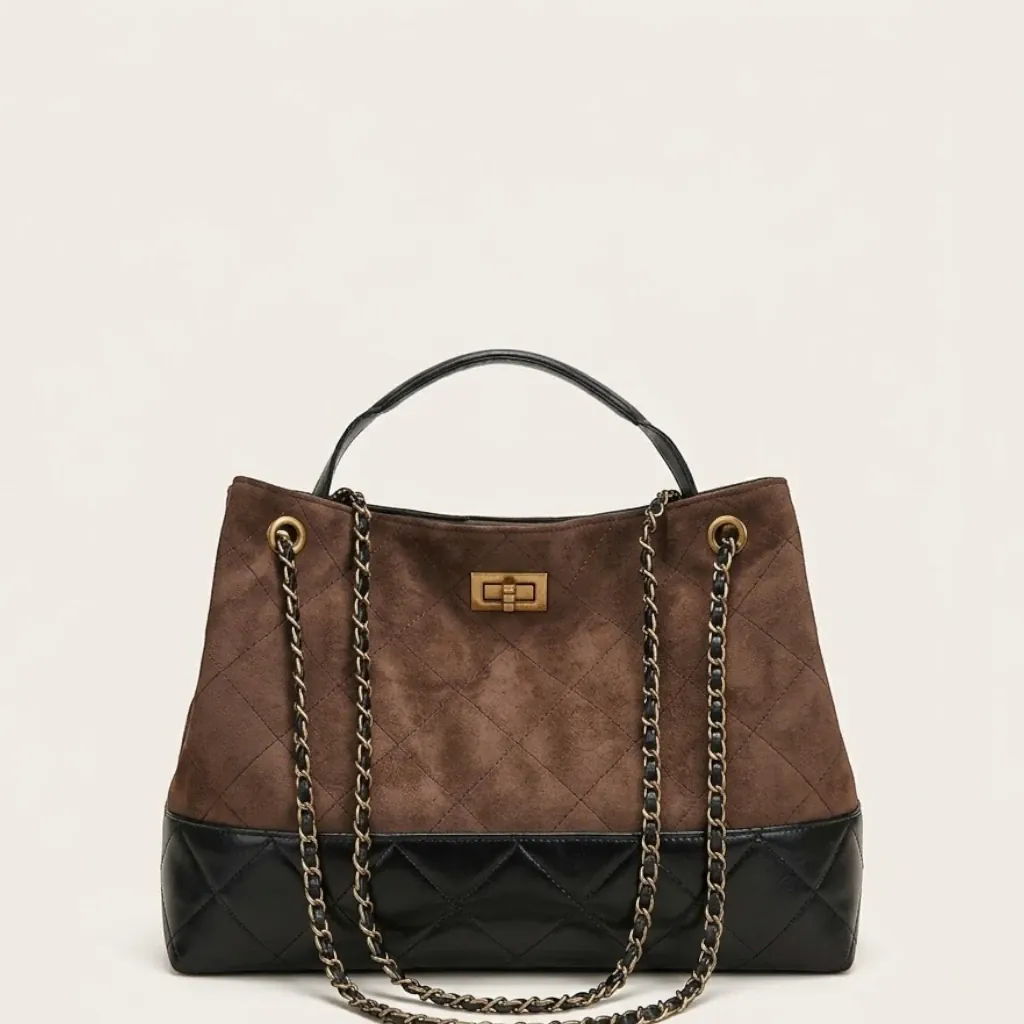 Sac à main vintage surpiqûres matelassées Marron