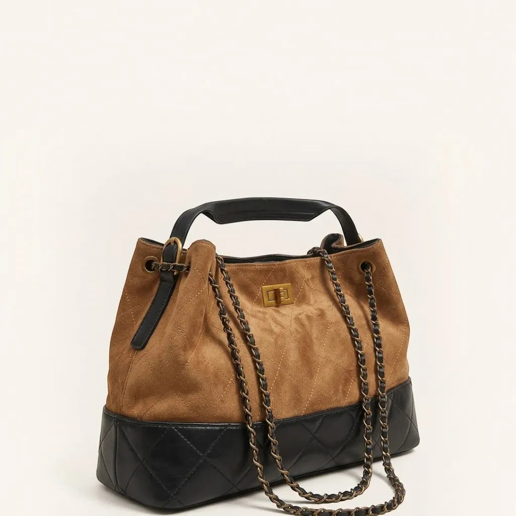 Sac à main vintage surpiqûres matelassées Camel