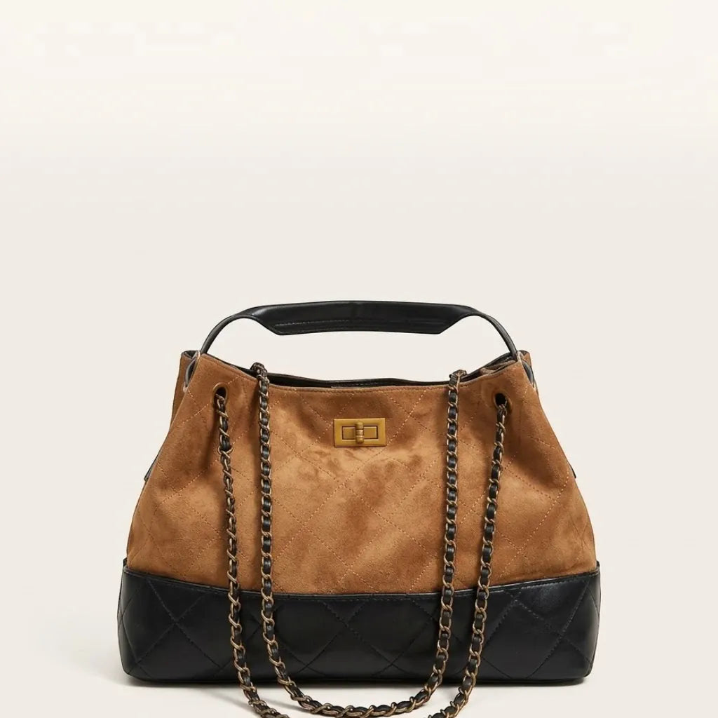 Sac à main vintage surpiqûres matelassées Camel