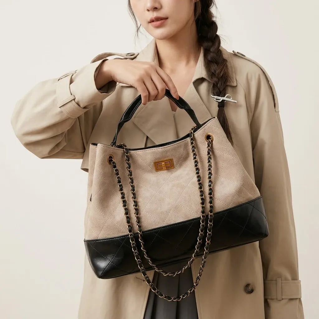 Sac à main vintage surpiqûres matelassées Beige
