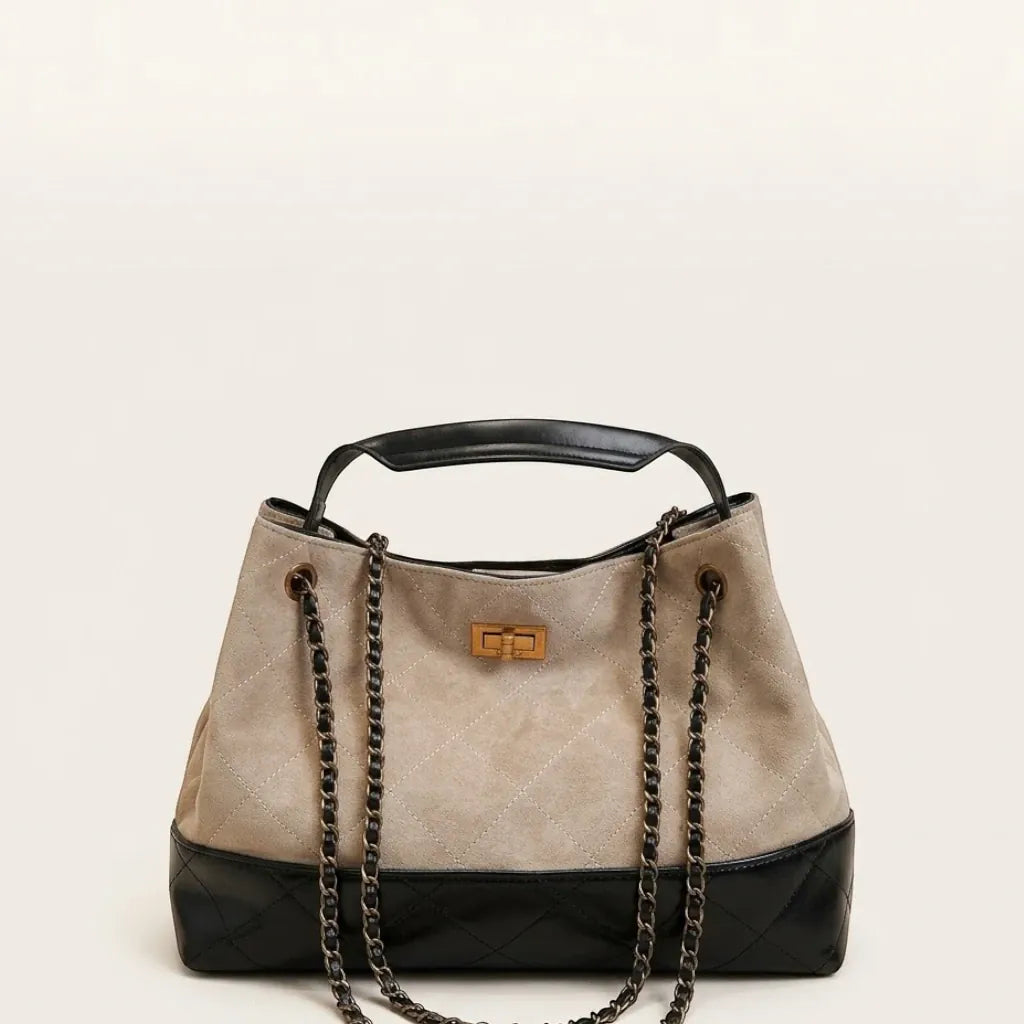 Sac à main vintage surpiqûres matelassées Beige