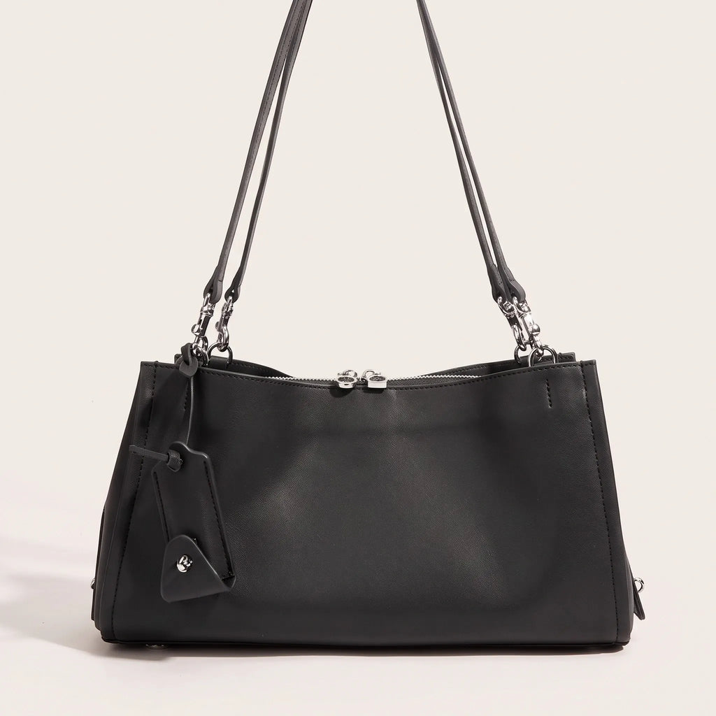 Sac baguette en cuir lisse robuste Noir