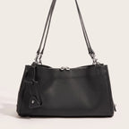 Sac baguette en cuir lisse robuste Noir