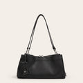 Sac baguette en cuir lisse robuste Noir