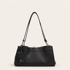 Sac baguette en cuir lisse robuste Noir