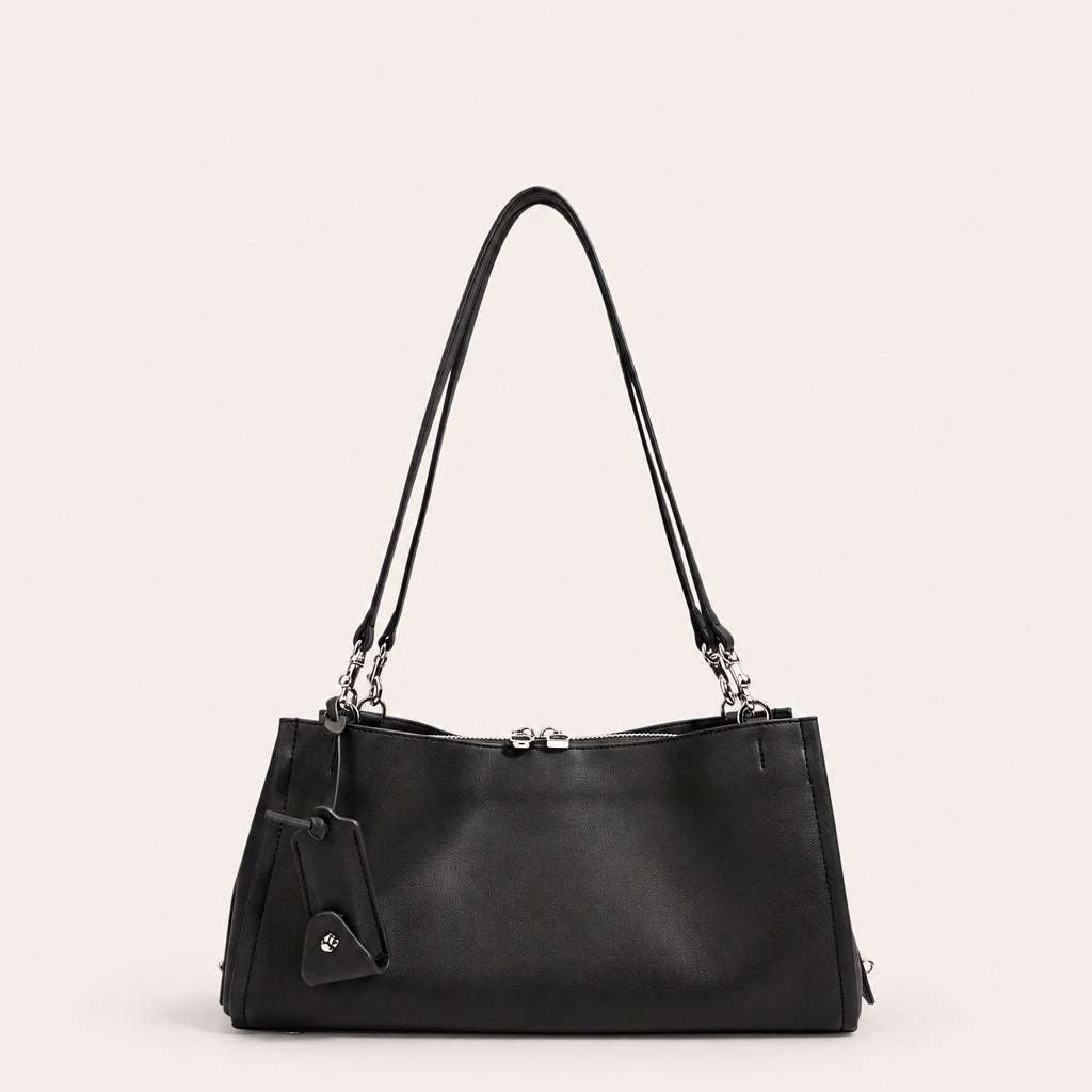 Sac baguette en cuir lisse robuste Noir