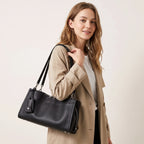 Sac baguette en cuir lisse robuste Noir