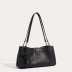 Sac baguette en cuir lisse robuste Noir