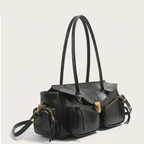 Sac baguette large cuir vegan vintage Noir
