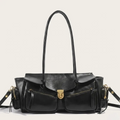Sac baguette large cuir vegan vintage Noir