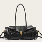 Sac baguette large cuir vegan vintage Noir