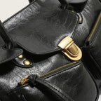 Sac baguette large cuir vegan vintage Noir
