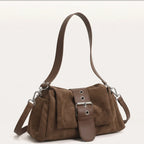 Sac baguette souple en suédine pour femme, vue 2 - Marron