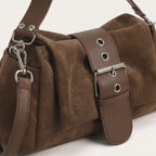 Sac baguette souple en suédine pour femme, vue 3 - Marron