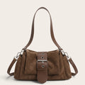 Sac baguette souple en suédine pour femme, vue 1 - Marron