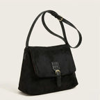 Sac bandoulière à rabat suédine Noir