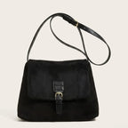 Sac bandoulière à rabat suédine Noir