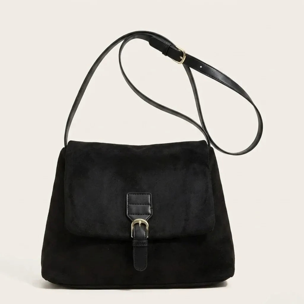 Sac bandoulière à rabat suédine Noir