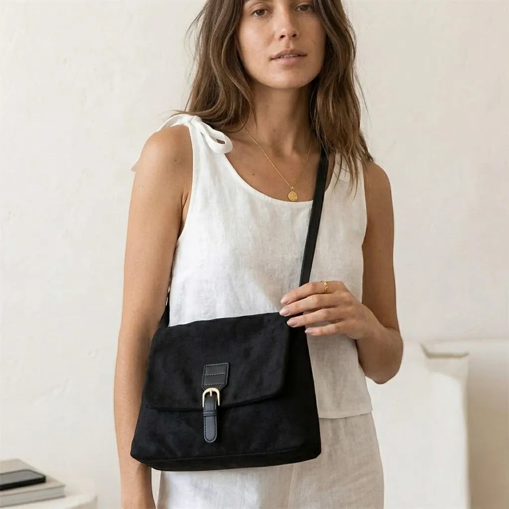 Sac bandoulière à rabat suédine Noir