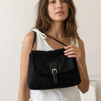 Sac bandoulière à rabat suédine Noir