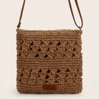 Sac bandoulière crochet paille ajouré carré Marron
