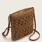 Sac bandoulière crochet paille ajouré carré Marron