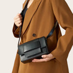 Sac bandoulière cuir tressé Noir