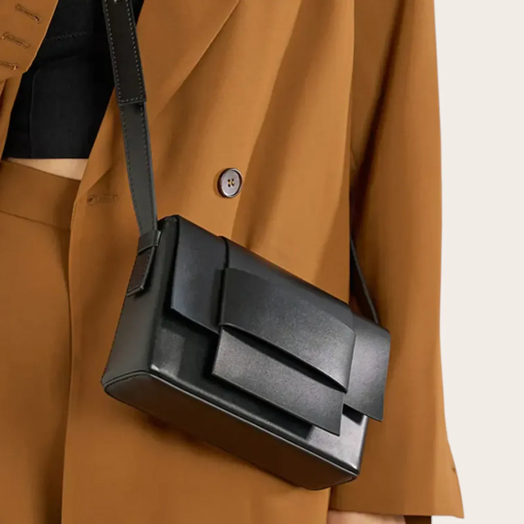 Sac bandoulière cuir tressé Noir