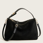 Sac bandoulière daim vegan zip doré Noir