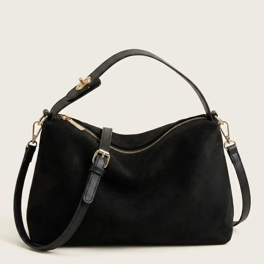 Sac bandoulière daim vegan zip doré