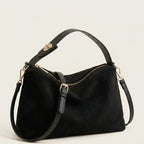 Sac bandoulière daim vegan zip doré Noir
