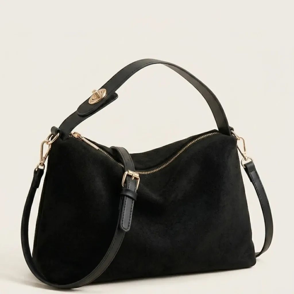 Sac bandoulière daim vegan zip doré