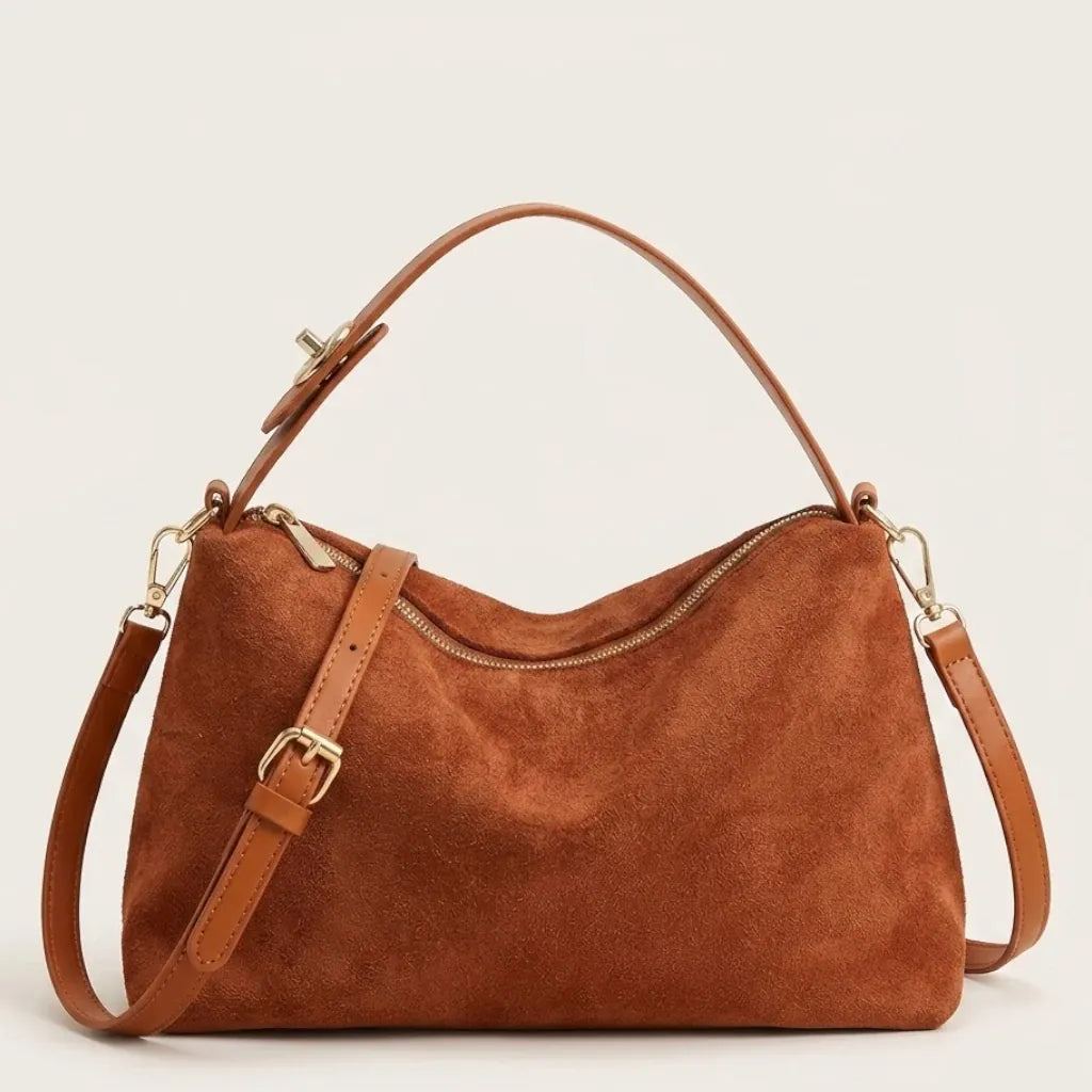 Sac bandoulière daim vegan zip doré