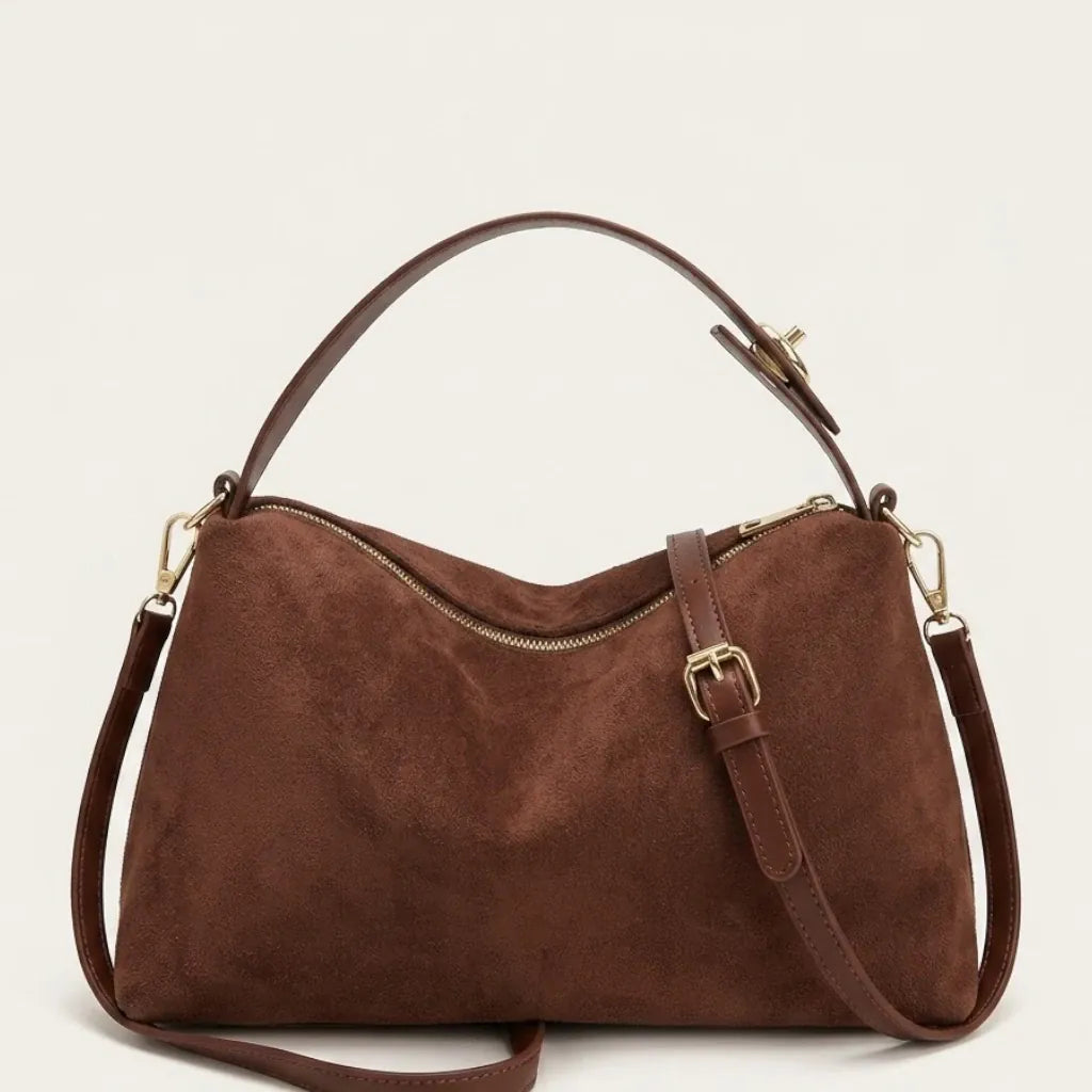 Sac bandoulière daim vegan zip doré