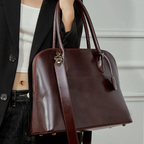 Sac bandoulière demi-lune en cuir glossé Marron
