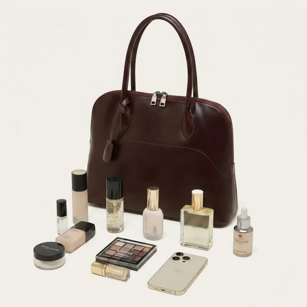 Sac bandoulière demi-lune en cuir glossé Marron