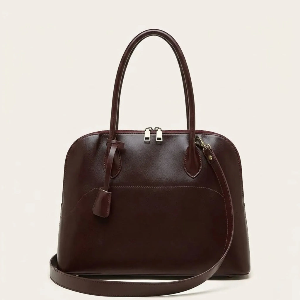 Sac bandoulière demi-lune en cuir glossé Marron