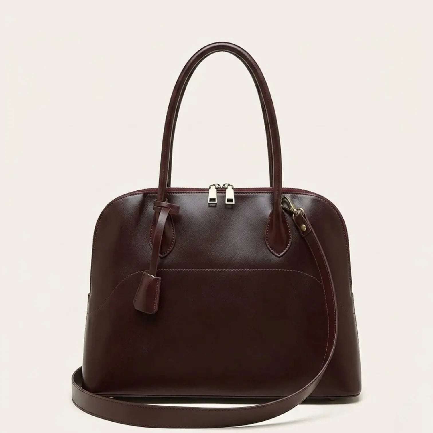 Sac bandoulière demi-lune en cuir glossé Marron