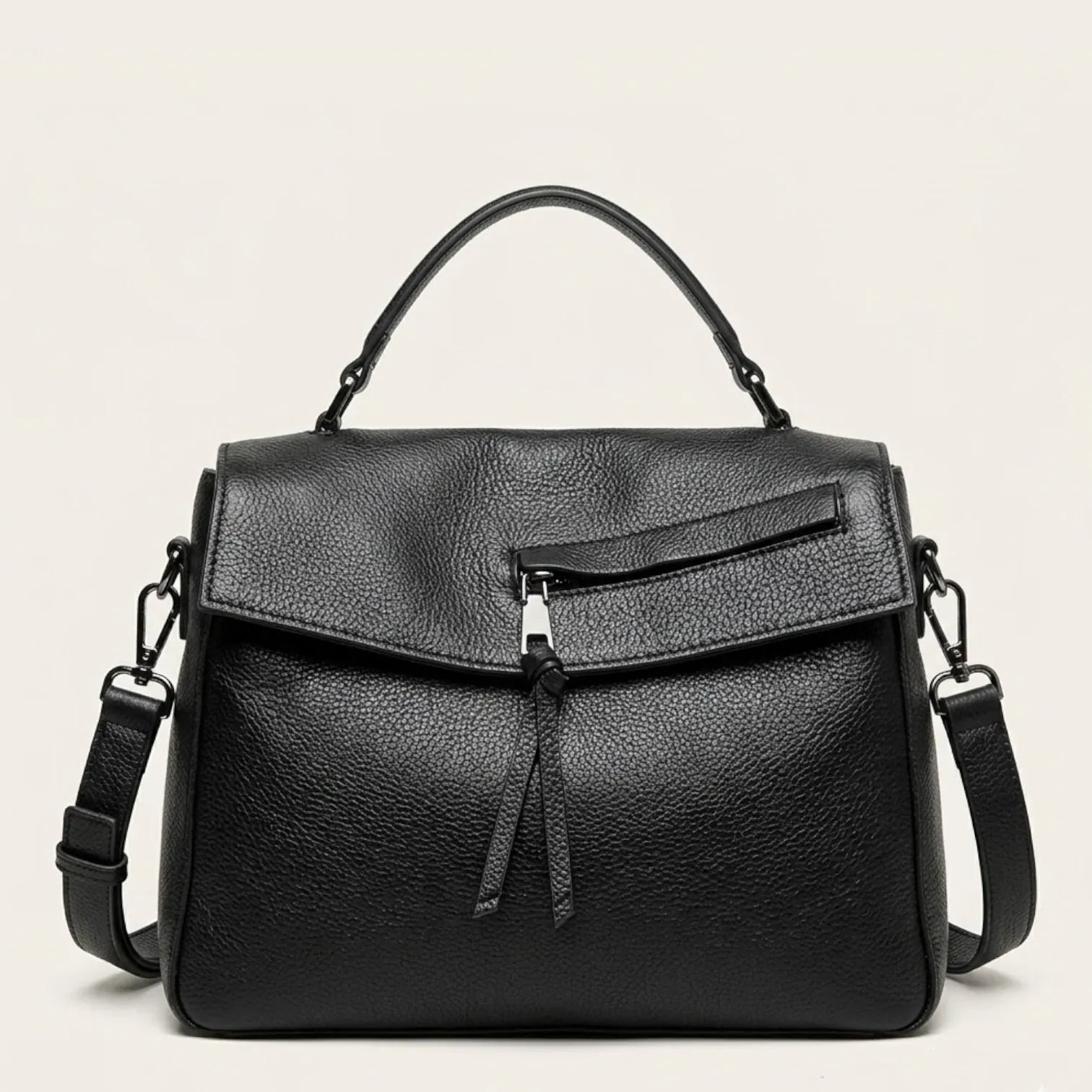 Sac bandoulière design en cuir grainé Noir