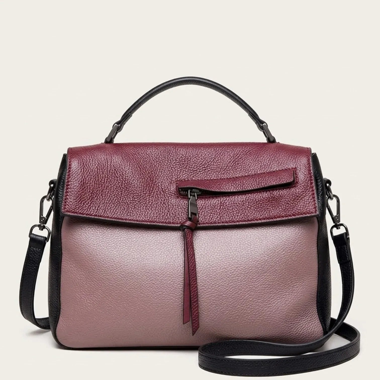 Sac bandoulière design en cuir grainé Bordeaux