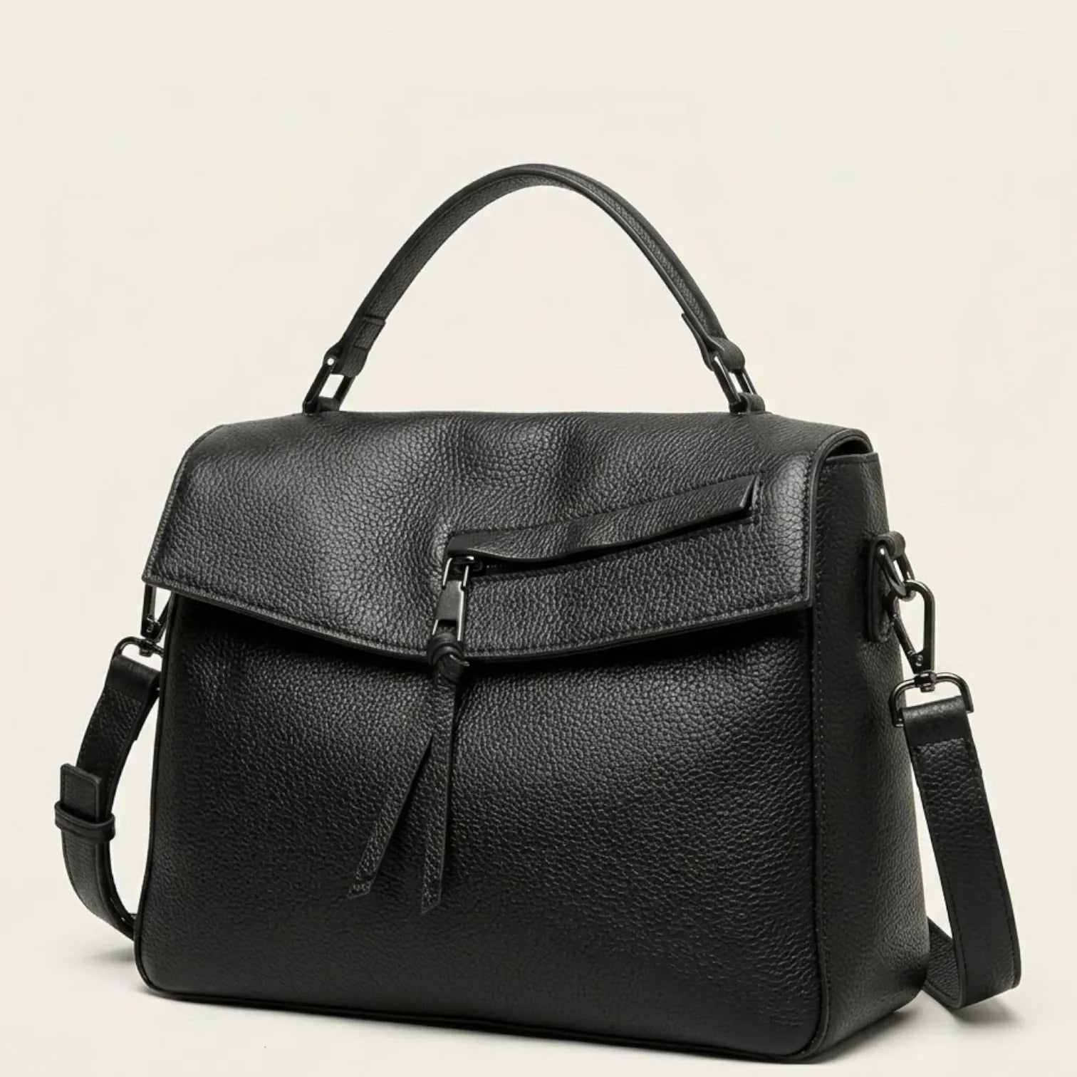 Sac bandoulière design en cuir grainé Noir