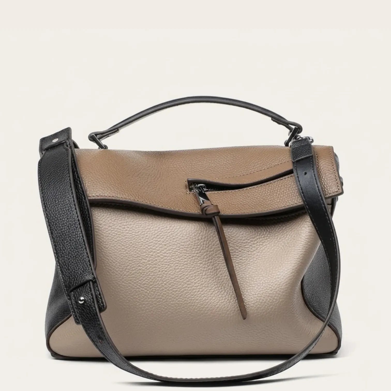 Sac bandoulière design en cuir grainé Marron