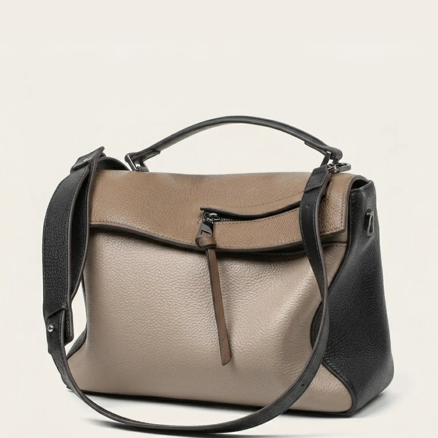 Sac bandoulière design en cuir grainé Marron