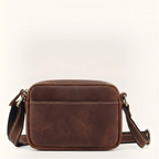 Sac bandoulière en cuir surpiqué rectangulaire Marron
