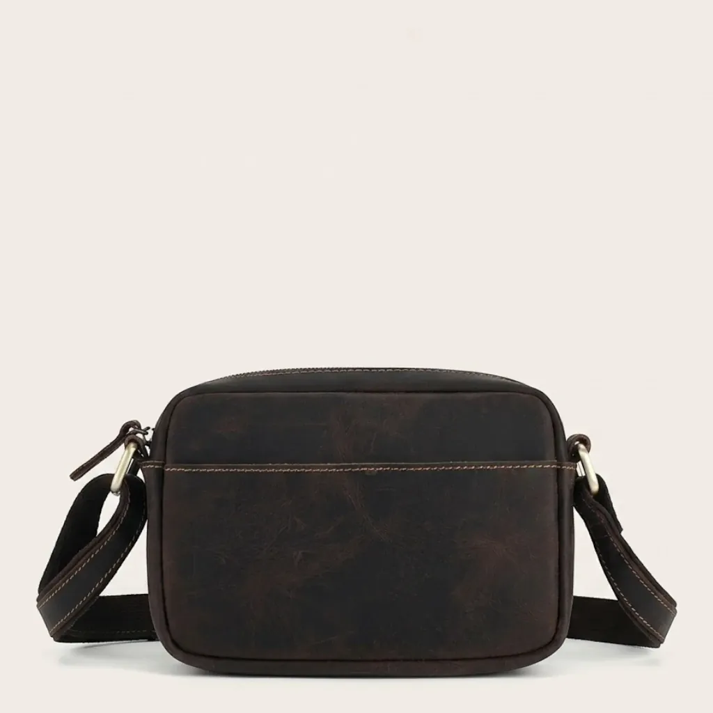 Sac bandoulière en cuir surpiqué rectangulaire Café