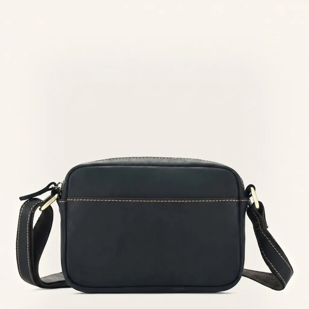 Sac bandoulière en cuir surpiqué rectangulaire Noir